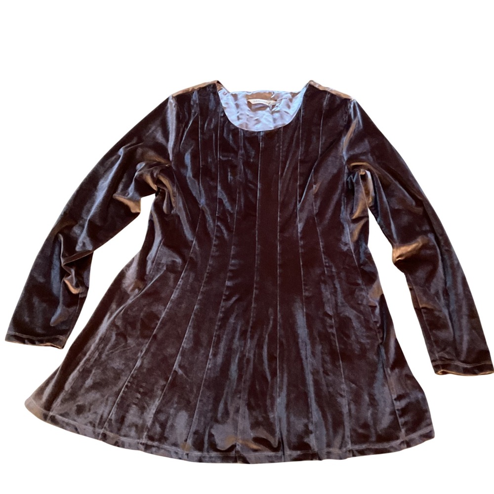 Soft Surroundings Mauve Velvet Pleated Flared Tunic Top Long Sleeve Scoop Neck
